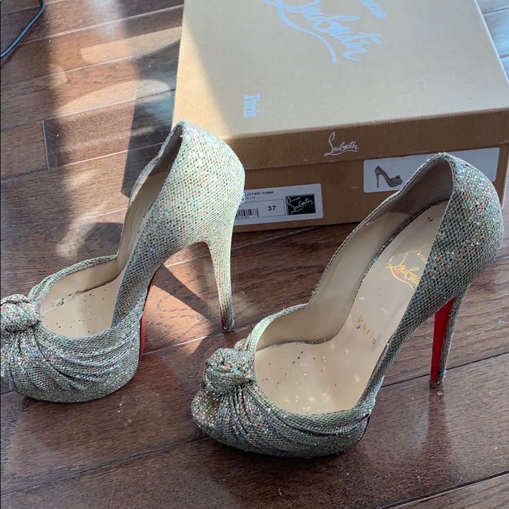 Christian Louboutin Multicolor Crystal Peep-Toe Platform Pumps with Red Soles - Picture 5 of 8